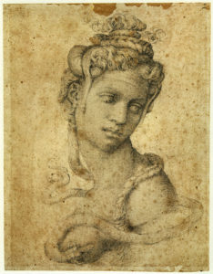 Michelangelo Cleopatra 1535 circa matita nera, mm.232x182 Firenze, Casa Buonarroti, inv.2 F, recto e verso